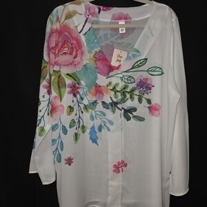 Pixi White Floral V-Neck Blouse